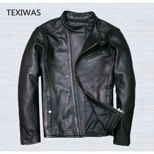 TEXIWAS Spring Mens Genuine Leather Jackets Men Sheepskin zip real leather jacket coat tops male Bomber Biker jacker outerwear
