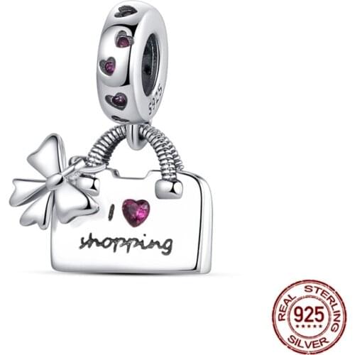 2021 HOT SALE 100% 925 Sterling Silver Zircon Girl bag Dangle Charm Beads Fit Original Pandora Bracelet Pendant Necklace Jewelry