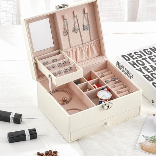 Multilayer Leather Portable Earrings Ring Stud Jewelry Storage Display Case Box Jewel Packaging Gift Display for Women