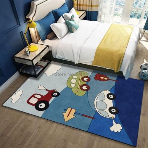 Fashion Modern Cartoon Cute Blue Car Childrens Room Living Room Bedroom Bedside Carpet Floor Mat Customization