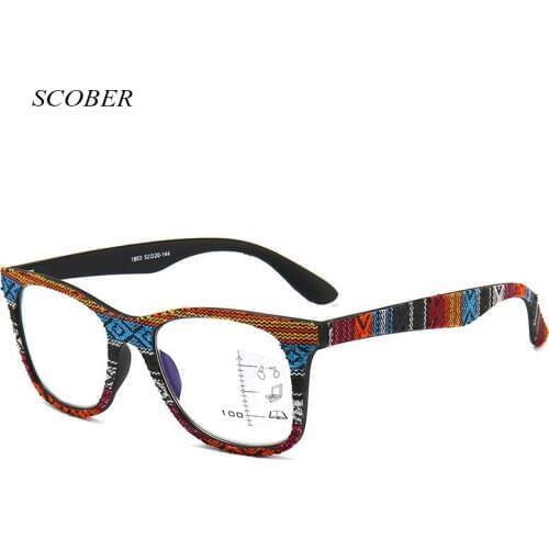 2019 Cloth pattern progressive multi-focus reading glasses men far near multifocal glasses women anti-blue presbyopic eyewear
