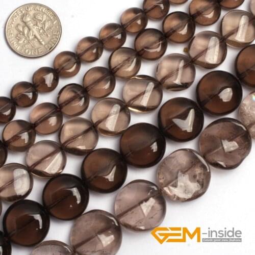 Natural Stone Brown Smoky Quartzs Loose Spacer Accessorries Coin Beads For Jewelry Making Strand 15inch 10mm 12mm