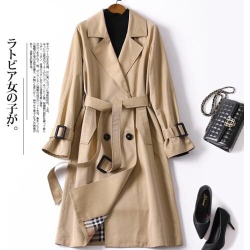 2021 New Korean Womens Spring Coat Slim Khaki Autumn British Windbreaker Womens Mid Length Chic
