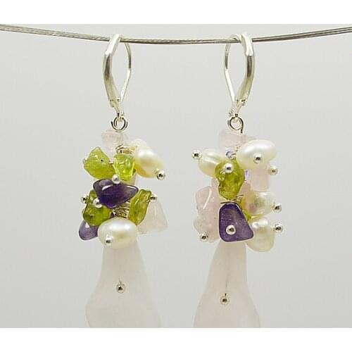 New Unique Pearl Pink Rose Quartzs Gemstones Jewellery,Freshwater Baroque Pearls Pea Pot Princess Earrings,S925 Silvers Earring