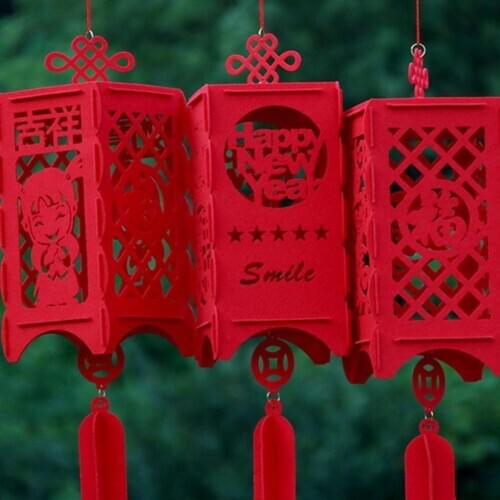 2021 New Style Chinese New Year Red Square Palace Lantern Hollow Inlaid Spring Festival Decoration Party Festival DIY Supplies