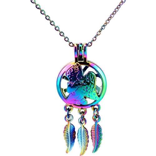 C770 Rainbow Color Dream Catcher Beaty Pray Angel Baby Leaf Cage Pendant Aroma Essential Oil Diffuser Locket Necklace