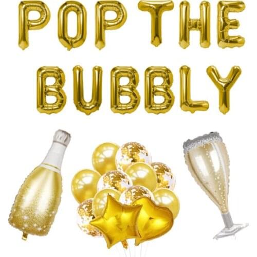 Pop The Bubbly Rose Gold Mylar Balloons Garland, Valentines Rose Gold Party Decorations Champagne Bottle Cup Latex Balloons