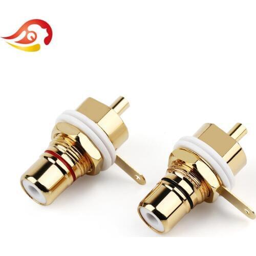 QYFANG RCA Female Socket Chassis CMC Connector Gold Plated Jack 32mm Plug AMP Audio Jack Bulkhead White Cycle Nut Solder Cup
