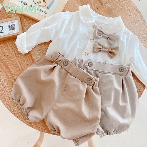 Infant Baby Boys Christening Outfit For Wedding Birthday Party Long Sleeve Shirt Pants Bow Tie Formal Gentleman Baptism Clothes