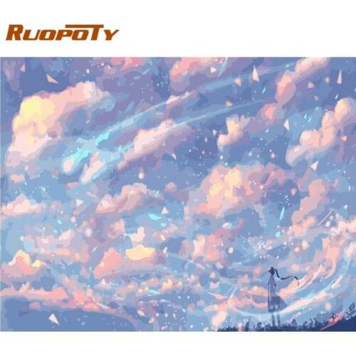 RUOPOTY DIY Oil Painting By Numbers For Adult 60x75 Frame Home Decoration Beautiful Sky Landscape Picture By Number Wall Artcraf