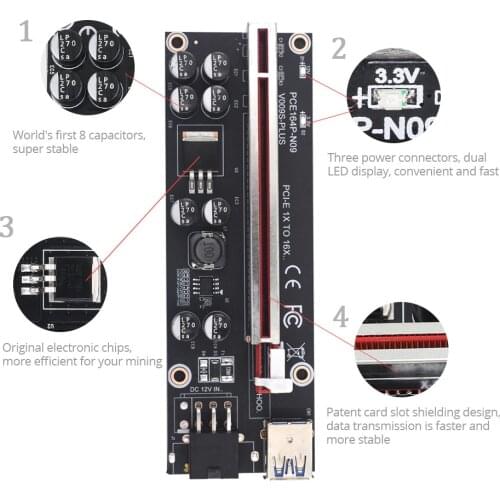 TISHRIC Bitcoin Mining Miner 60CM 6Pin USB3.0 Cable Extender Riser Card VER009S Plus PCI E 16x PCIE Riser 009s Plus For Mining