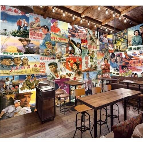 Xuesu Nostalgic war old movie KTV coffee restaurant background wall professional custom 8D waterproof wallpaper