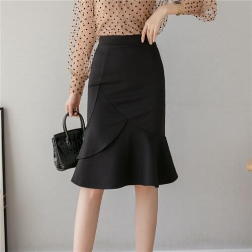 2020 Spring New Women Formal Midi Skirt Female Elegant High Waist Package Hip Skirt Black/Red Office Lady Fishtail Skirts