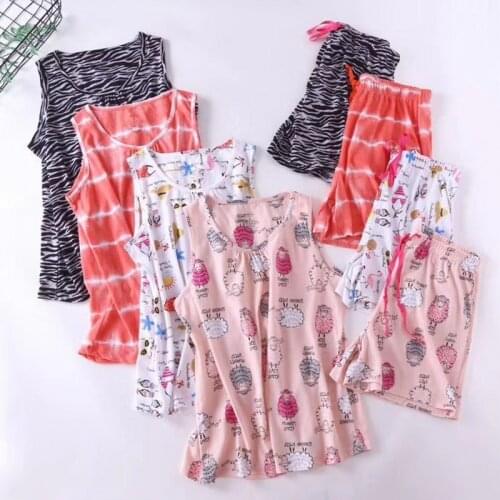 2021 Summer Plus size Pijamas Female Casual Pajama sets Ladies 100%Cotton Sleepwear suit Women Sleeveless Vest shirt & Shorts