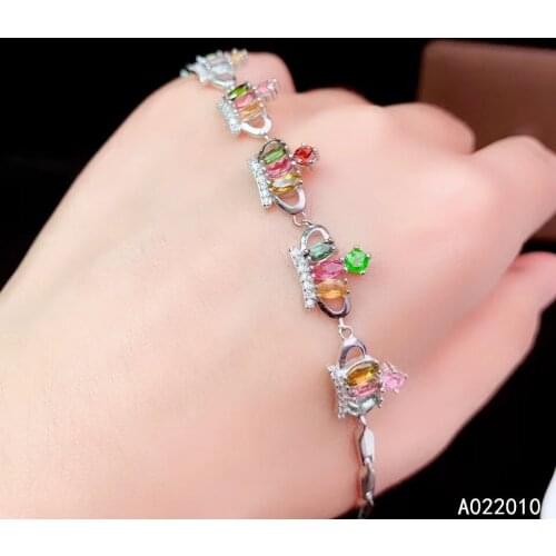 KJJEAXCMY Fine Jewelry 925 Sterling Silver inlaid gemstone tourmaline women hand bracelet fashion support test hot selling