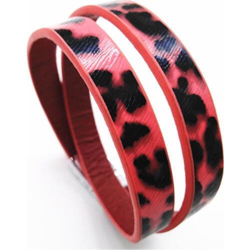 Pink Leopard Print Girl Sexy Black Handmade Chain Link Fashion Cuff Bangle Leather Bracelets Women Female Jewelry Party Gift