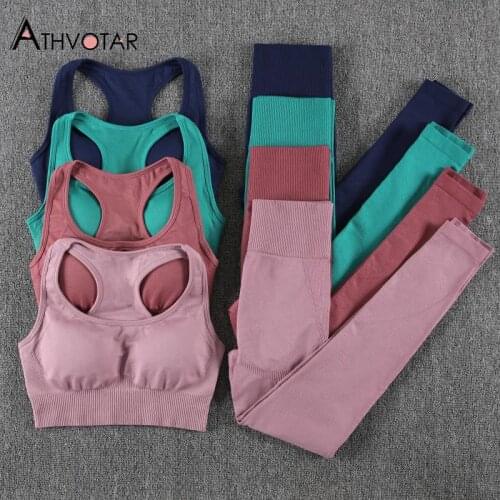 ATHVOTAR 2 Piece Sets Women Sportswear Elasticity Fitness Tops and Pants Seamless High Waist Sport Jogger Set Tracksuits