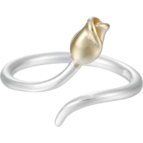 925 Sterling Plated Tulip Flower Open Adjustable Finger Engagement Wedding Party Women Ring