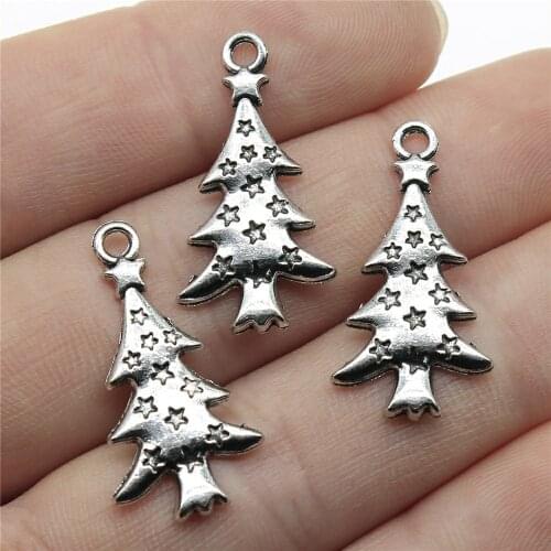 10Pcs 27*14mm Antique Silver Color Christmas Trees Charms For DIY Jewelry Making Bracelet/Keychain Pendant Accessories Handcraft
