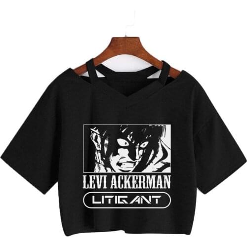 2021 Summer New Levi·Ackerman Eye Tee Women T-shirt Short Sleeve V-Neck Short Tops Gothic Punk Vintage Crop tops Harajuku Anime