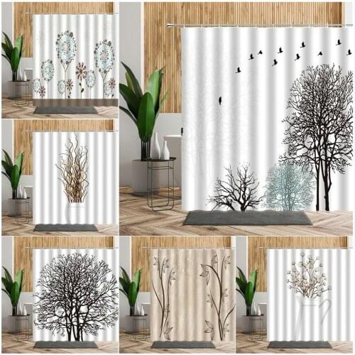 3D Threedimensional Tree Simple Art Bathroom Decoration Shower Curtain Wall Decoration Polyester Fabric Waterproof Bath Curtains