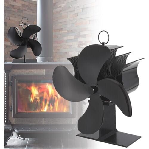 4 Blades Black Fireplace Heat Powered Stove Fan Wood Burner Quiet Fireplace Fan Efficient Winter Household Heat Distribution
