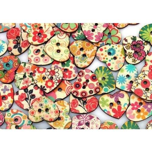 400pcs mixed color kawaii painted floral heart Wooden button wood 18mm wholesale for scrapbook decor,sewing MK0256