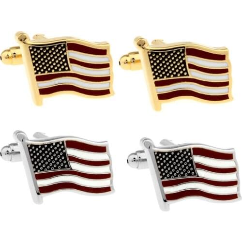 50pairs/lot American Flag Cufflinks Copper Enamel US National Flag Cuff Link Gold/Silver Plating Wholesale