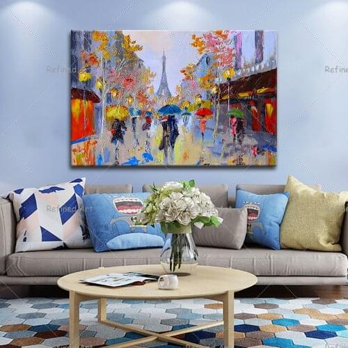 Abstract Streetscape Hand-Painted Oil Painting Handmade Wall Art Living Room Bedroom Large Size Decoration Frameless