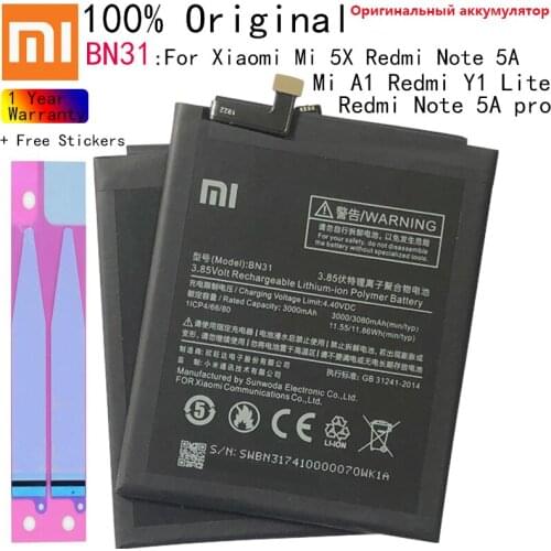 100% Original Xiaomi bn31 BN31 Battery for Xiaomi Mi 5X Mi5X \ Redmi Note 5A 5A pro Real 3000/3080mAh bn31