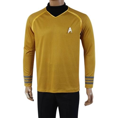 Fast Shipping Star Cosplay Trek Costume Captain Kirk O-Neck Knit Shirt Uniform For Men Halloween Unisex Loose Cosplay Costume