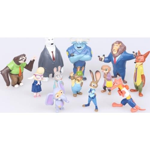 12Pcs/Set Disney Pixar Zootopia Popular Cartoon Anime Action Figure Nick Fox Judy toy model Childrens birthday toy gifts