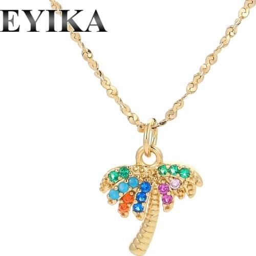 EYIKA Fashion Tiny Pendant Water Wave Chain Necklace Mix Color Cubic Zirconia Star Moon Tag Coconut Tree Colar Children Jewelry