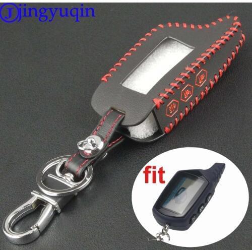 Jingyuqin 3 Buttons Hand-stitched leather Key Cover Case For Starline B9 B6 A91 A61 Twage Two Way Car Alarm System keychain