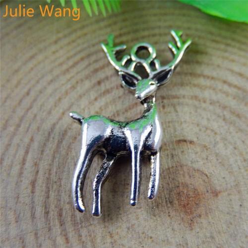 Julie Wang 10PCS Cute Animal Deer Charms Antique Color Alloy Pendant Vintage Handmade Craft Jewelry Necklace Bracelet Findings