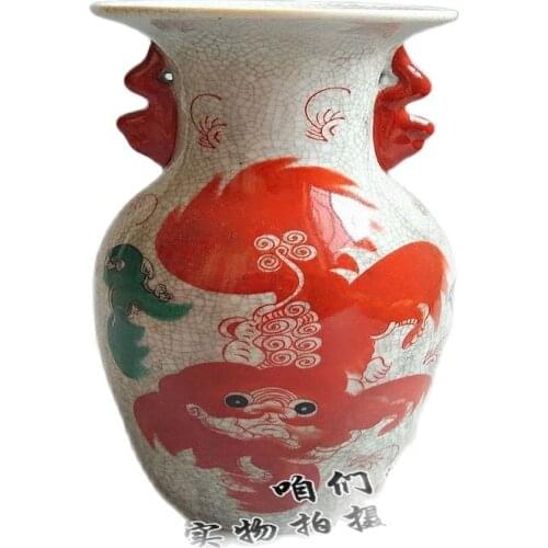 Chinese old porcelain Coloured drawing Double ear vase