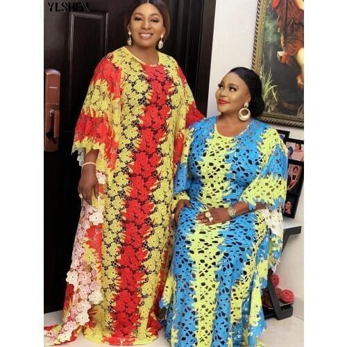 2 Piece Set Long African Dresses for Women Plus Size Clothing Dashiki Two-color Lace Abaya Muslim Dress Robe Africaine Clothes