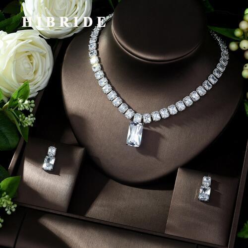 HIBRIDE Exclusive AAA Cubic Zirconia 2pcs Jewelry Set 2019 Shining Copper Tassel Dubai Jewelry Sets for Ladies Accessories N-998