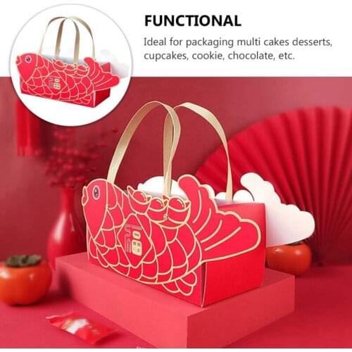 Red Paper Cake Packaging Box Cartoon Cow Biscuit Box Bakery Baking Box Like Gift Box with Chocolate Handle