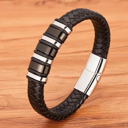 Multi-layer Small Accessories Combination 4 Colors Selection Stainless Steel Mens Leather Bracelet Handsome Boy Simple Gift