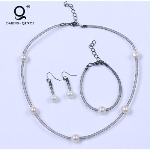 Fashion Party Crystal Pearl Earrings Jewelry Set, Cheap Chin Necklace And Earring Sets