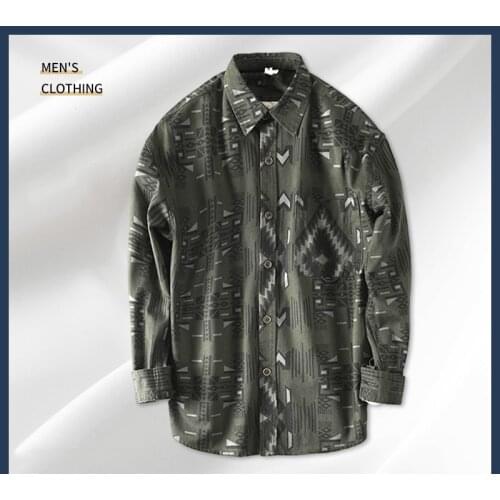 281 Personality Men Shirt Good Quality Square Collar Autumn Cotton Comfortable Geometric Printed Lapel Long Sleeve Handsome Tops