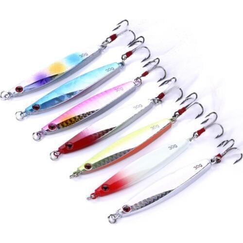 7pcs/lot 6.8cm 30g Iron Fishing lure set Sinking hard bait Iron plate lead hooks Sea fishing Shore throw Iron plate jig lure
