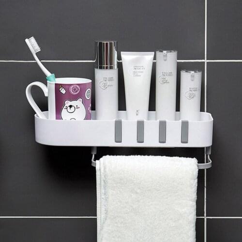 Wall-mounted Bathroom Shelf With Hook Storage Organizer Shelf For Kitchen Plastic Container Storage Rack Bathroom Accessories