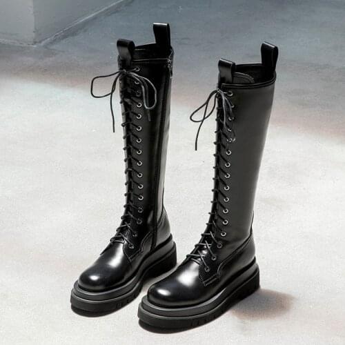 2020 autumn new leather shoes long boots Martin boots women British style all-match single boots womens shoes