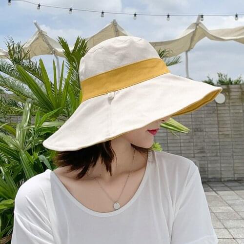 New Panama Hat Women Japanese Double-sided Sunshade Bucket Hats Female Sun Protection Sunscreen Caps