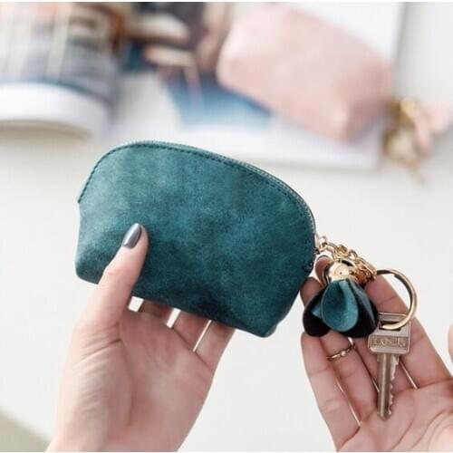 New Women PU Leather Small Shell Shape Key Coin Pouch Flower Pendant Wallet Money Bag Holder Zip Mini Coin Purse