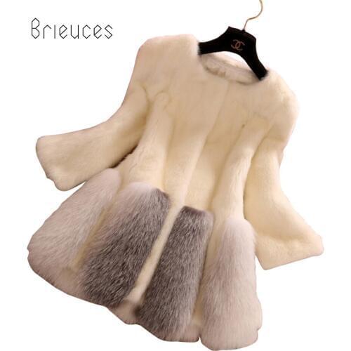 Brieuces autumn winter new tokeep warm ln the long the fur coat women high quality slim o neck patchwork coat women