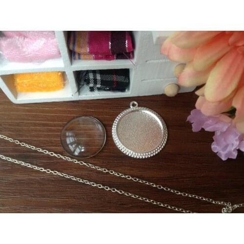 30sets silver plated Pendant Tray plus Glass maching Dome Inserts plus one kit size glaze- 25mm(1 Inch) with 60cm chain necklace