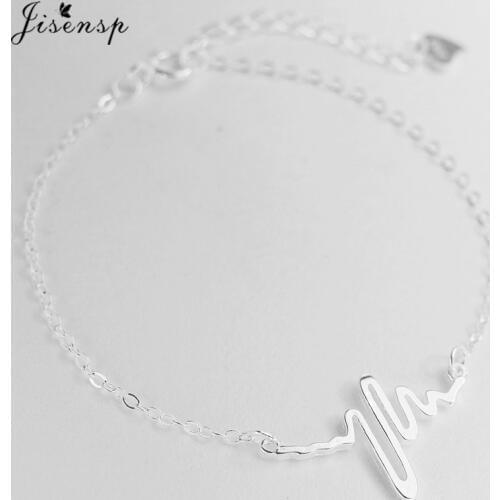 Jisensp Silver Color Simple Heartbeat Rhythm Chain Bracelet ECG Doctor Medicine Jewelry S925 Bracelets for Women